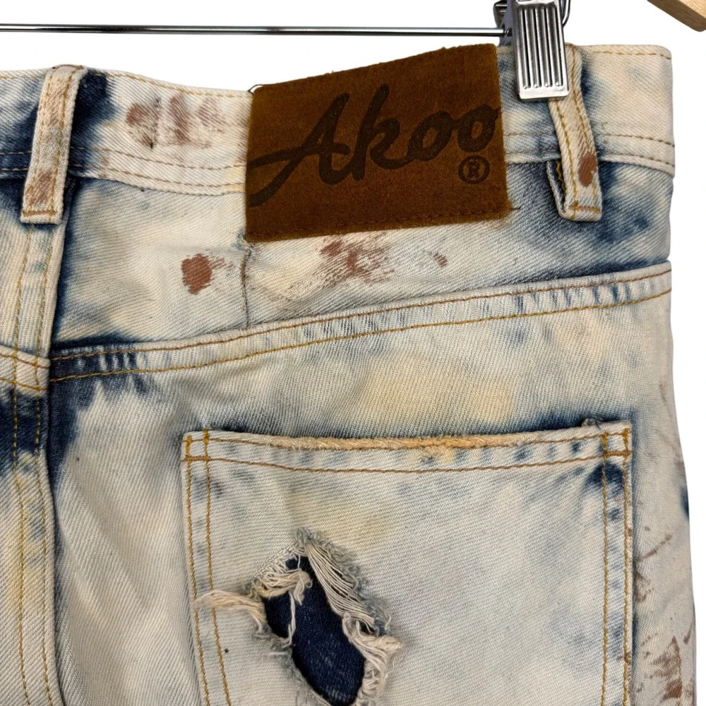 Akoo Jeans 32x31 Distressed Bleach Wash Paint Splatter Denim Hip‎ Hop Streetwear - Picture 8 of 12